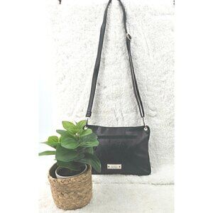 Nicole Miller New York Black Faux Textured Leather Crossbody Shoulder Bag